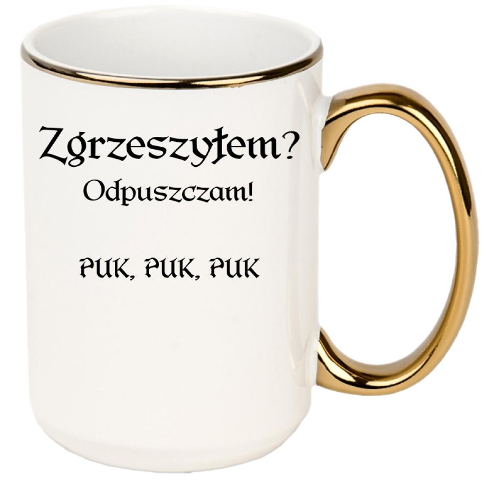 Zgrzeszyłem? Odpuszczam! PUK, PUK, PUK kubek xxl złoty rant i ucho kolor niebieski 2