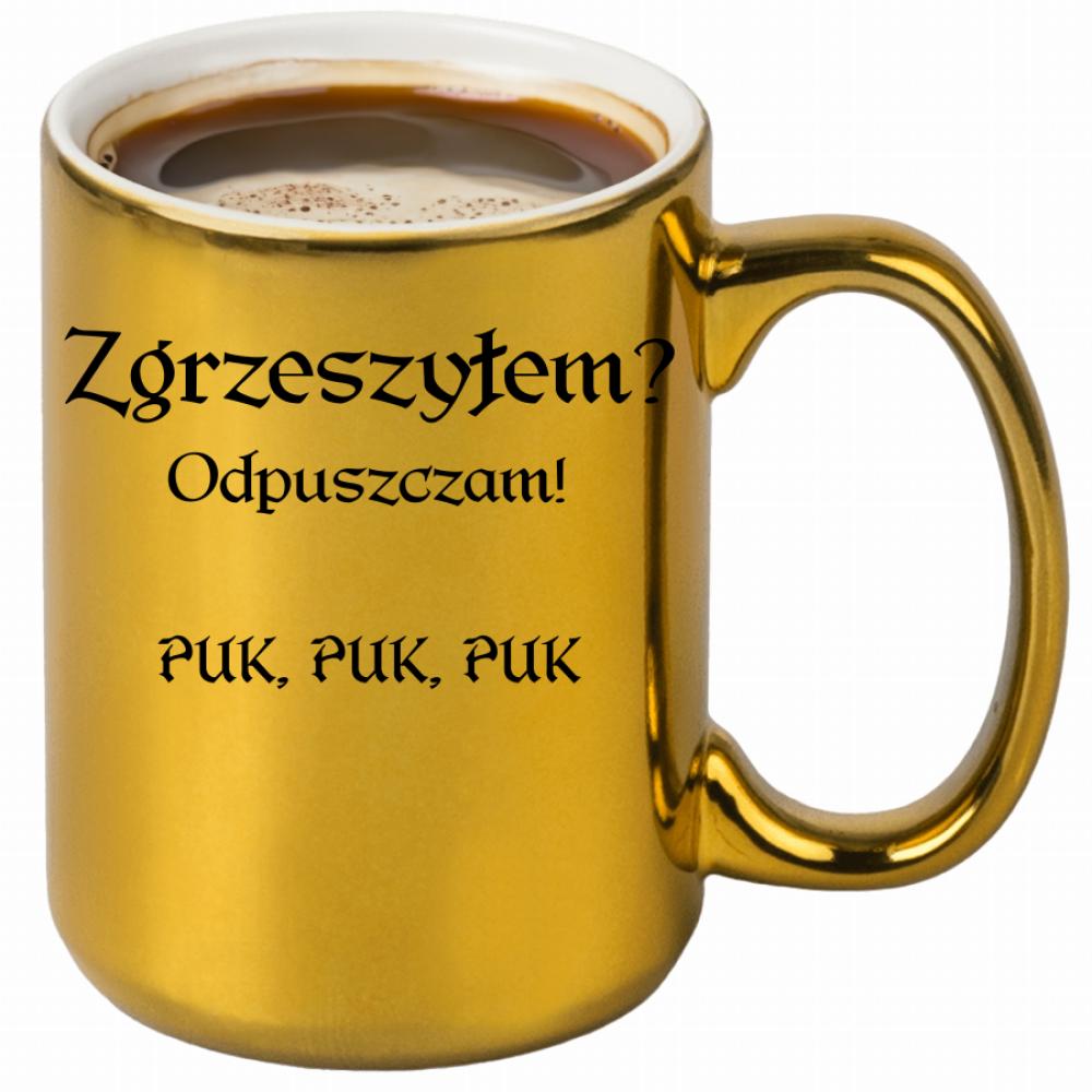 Zgrzeszyłem? Odpuszczam! PUK, PUK, PUK kubek złoty kolor żółty