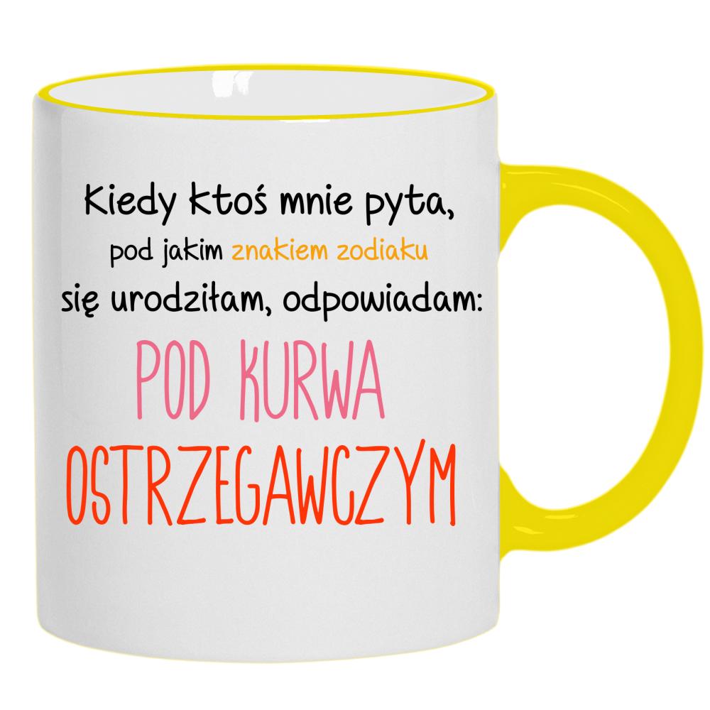 Zodiakalna szczerości kubek żółty uchwyt i rant