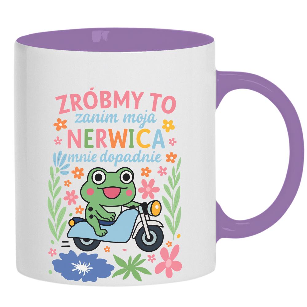 Zróbmy to, zanim moja nerwica mnie dopadnie kubek ucho kolor kolor jasnofioletowy