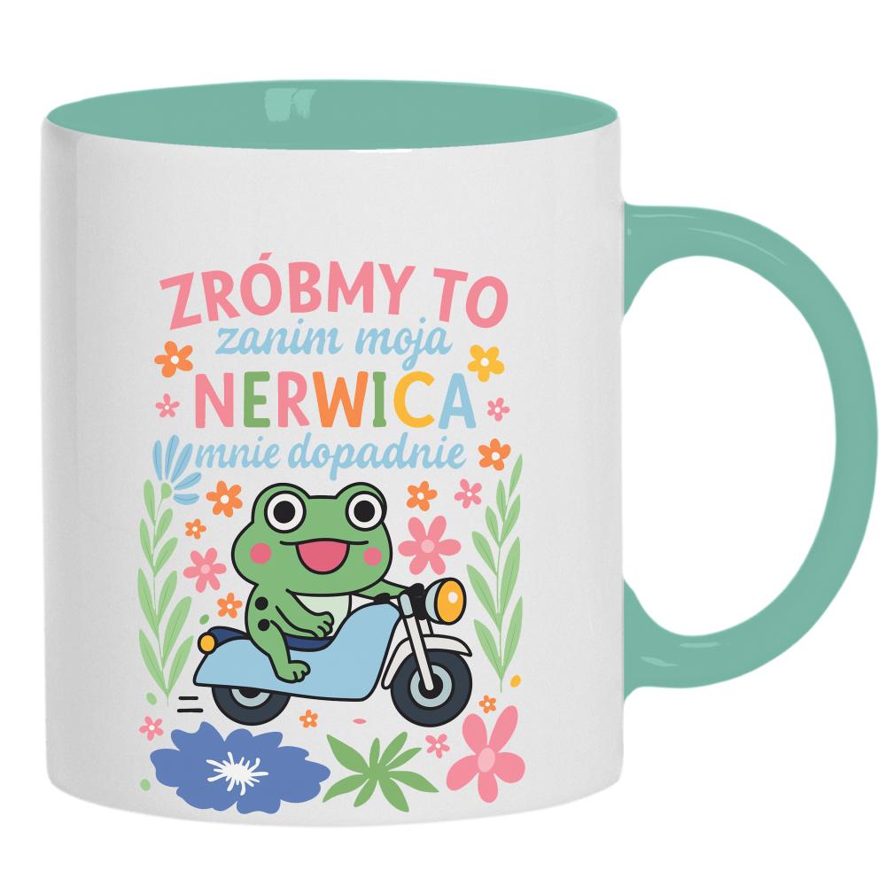 Zróbmy to, zanim moja nerwica mnie dopadnie kubek ucho kolor kolor miętowo zielony