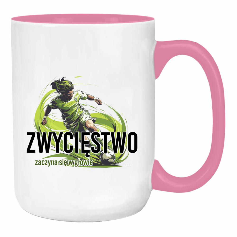 Zwycięstwo zaczyna się w głowie duży kubek ucho kolor kolor różowy