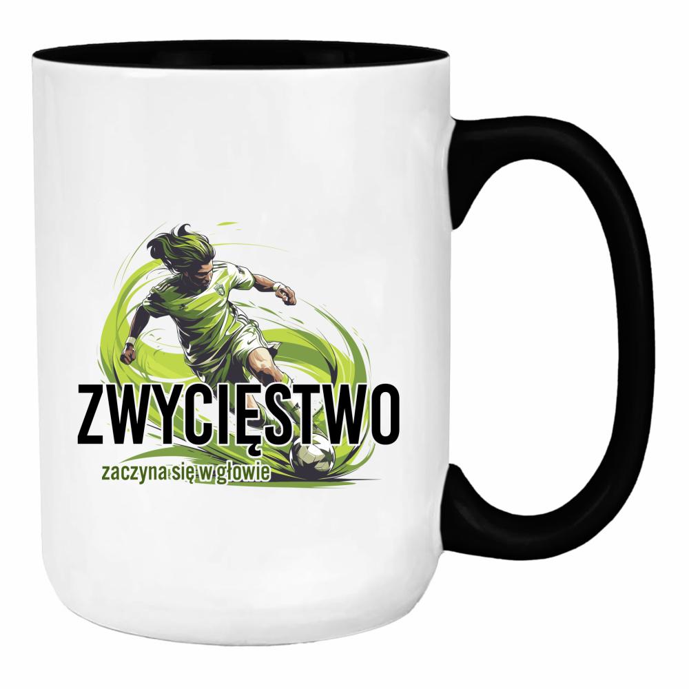 Zwycięstwo zaczyna się w głowie duży kubek ucho kolor kolor turkus