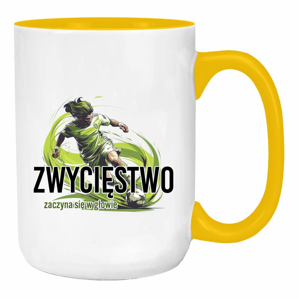 Zwycięstwo zaczyna się w głowie duży kubek ucho kolor kolor żółty