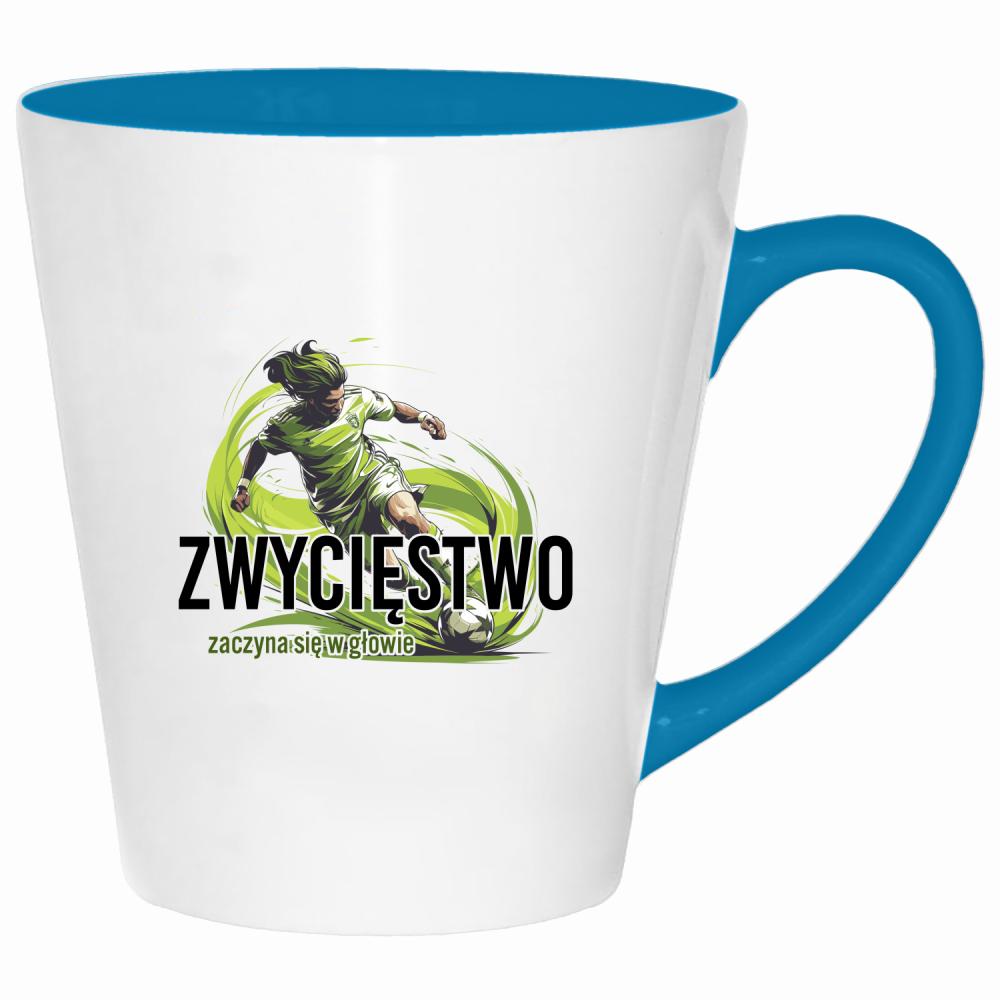 Zwycięstwo zaczyna się w głowie kubek latte kolor turkus