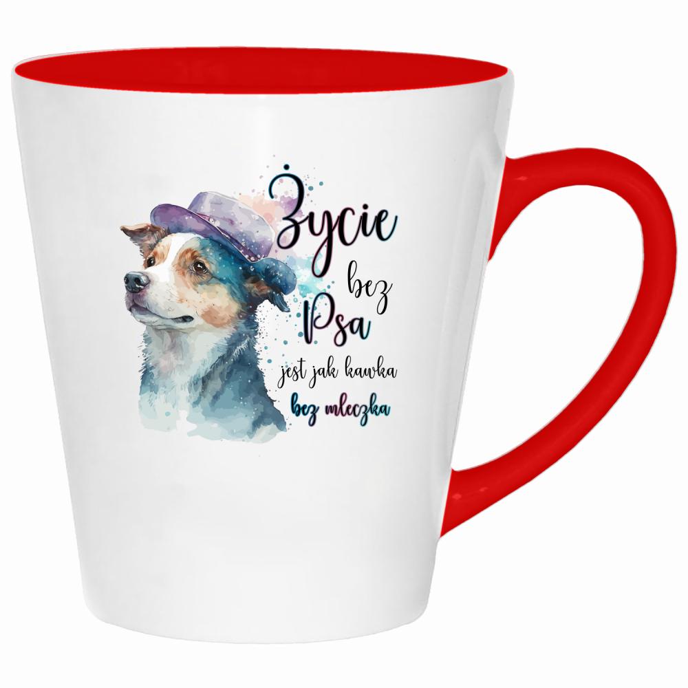 Życie bez psa jest jak kawka bez mleczka kubek latte kolor czerwony latte