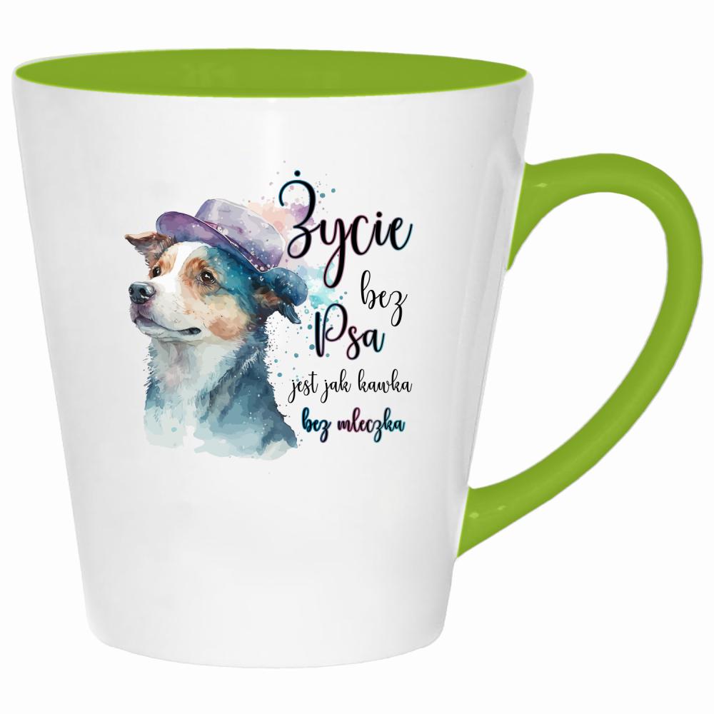 Życie bez psa jest jak kawka bez mleczka kubek latte kolor limonka