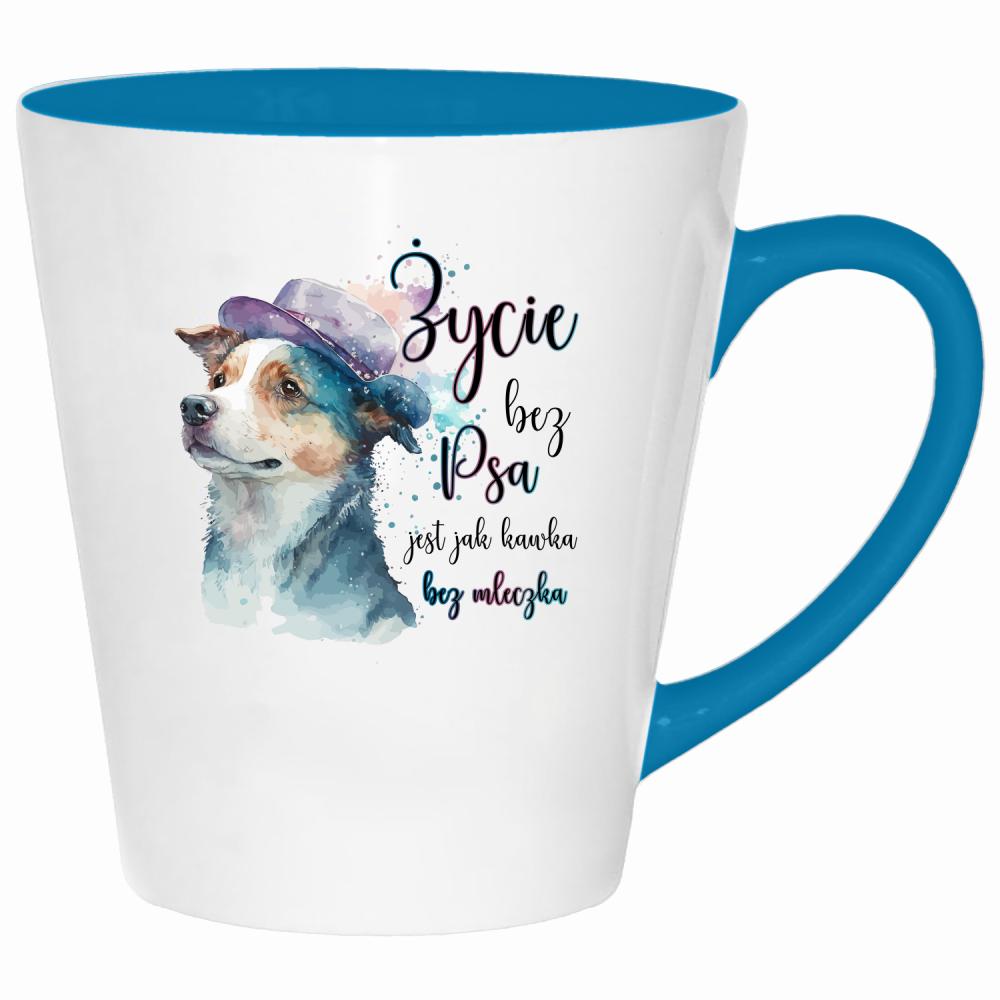 Życie bez psa jest jak kawka bez mleczka kubek latte kolor turkus