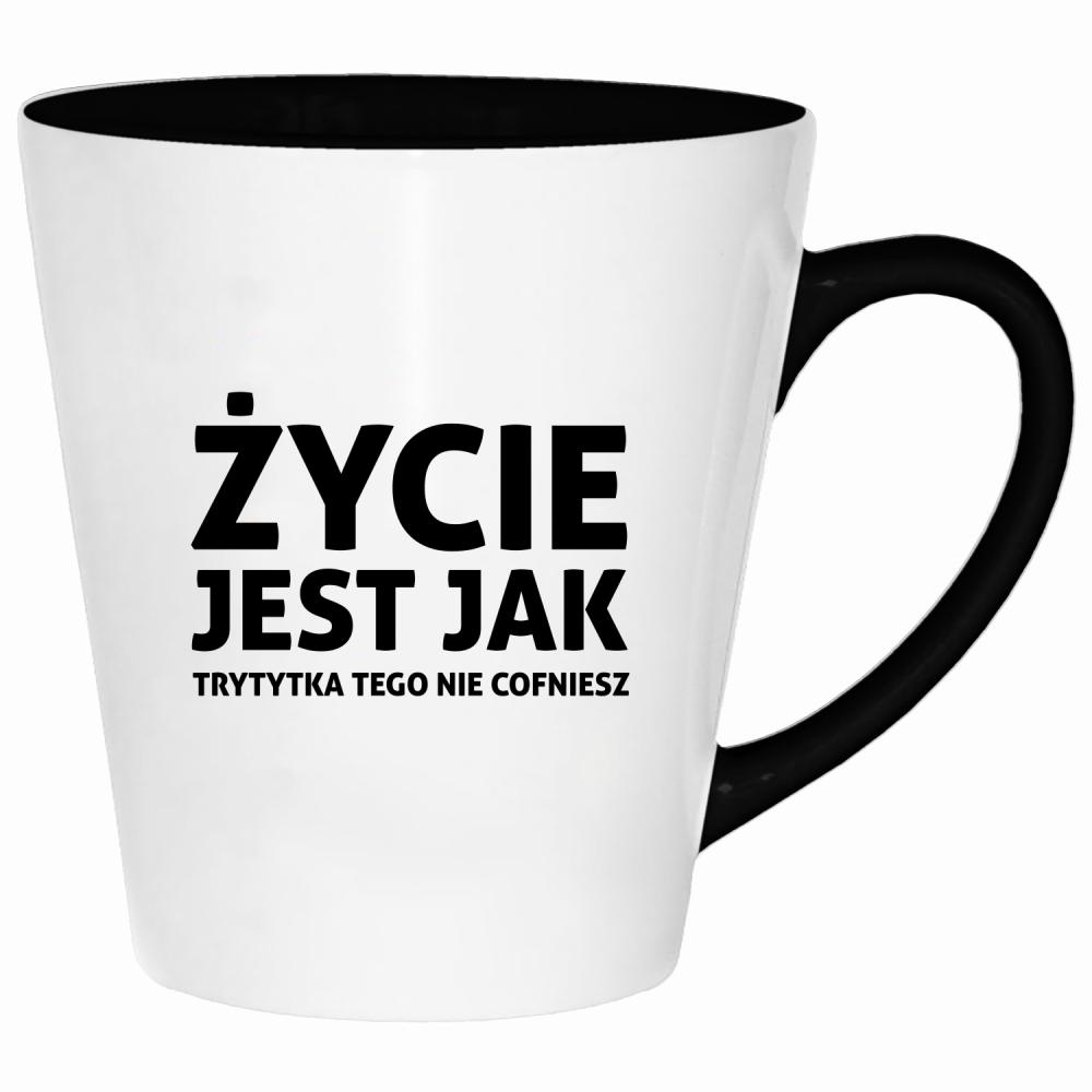 Życie jest jak trytytka kubek latte kolor czarnyy