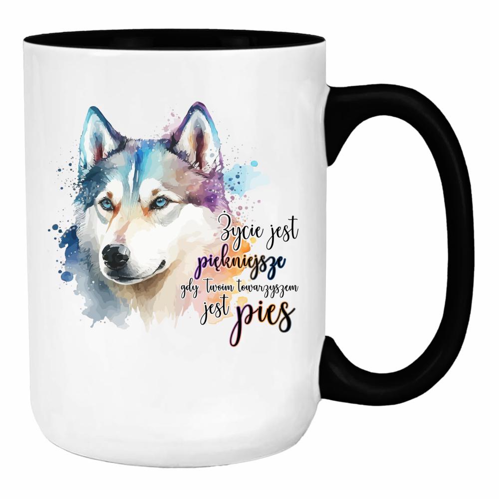 Życie jest piękniejsze gdy towarzyszem jest pies duży kubek ucho kolor