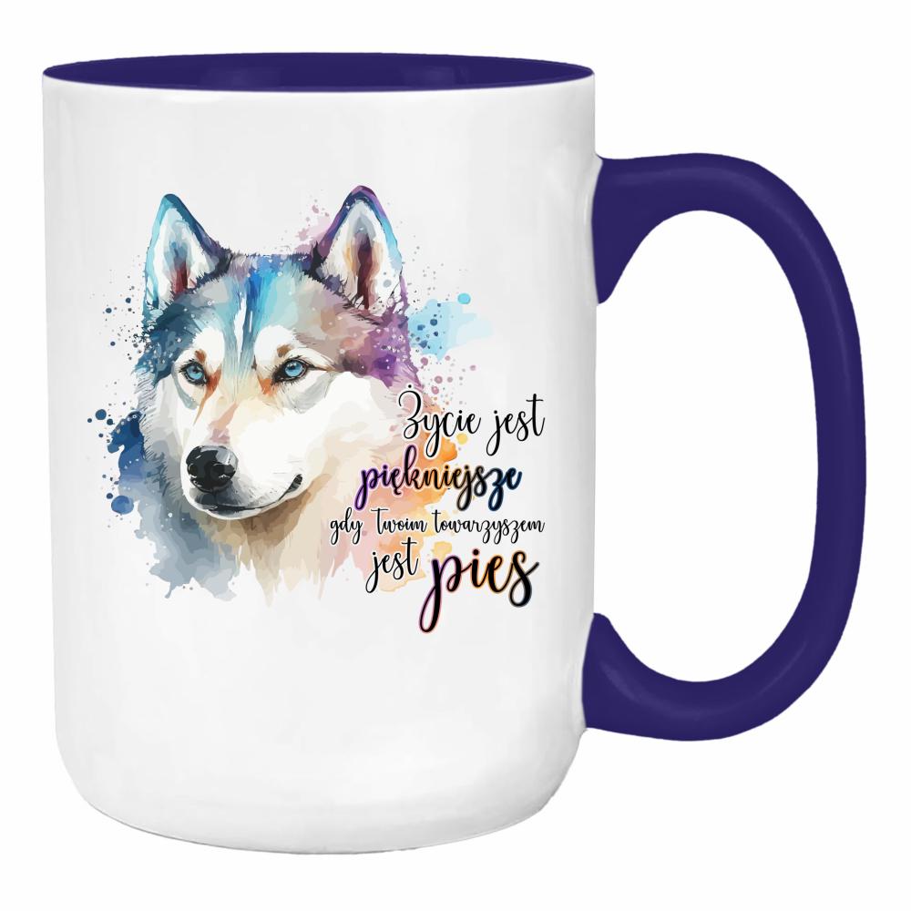 Życie jest piękniejsze gdy towarzyszem jest pies duży kubek ucho kolor kolor navy