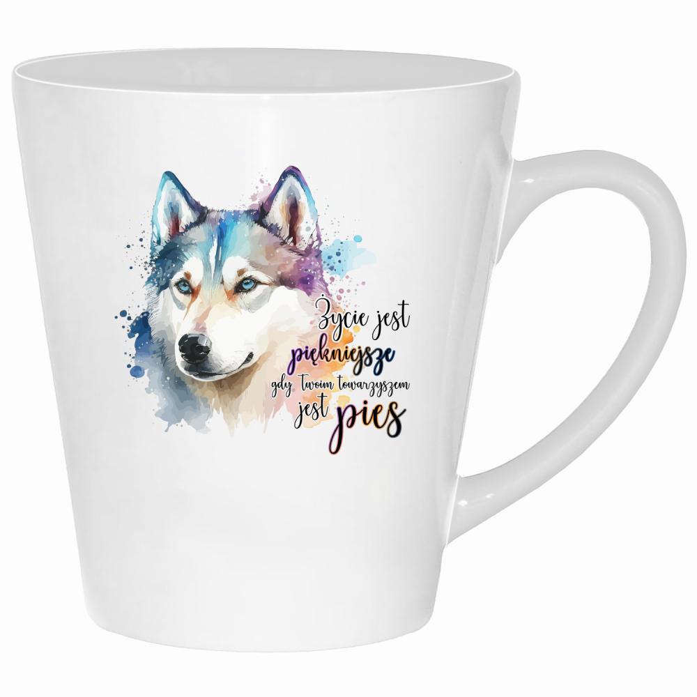Życie jest piękniejsze gdy towarzyszem jest pies kubek latte kolor biały