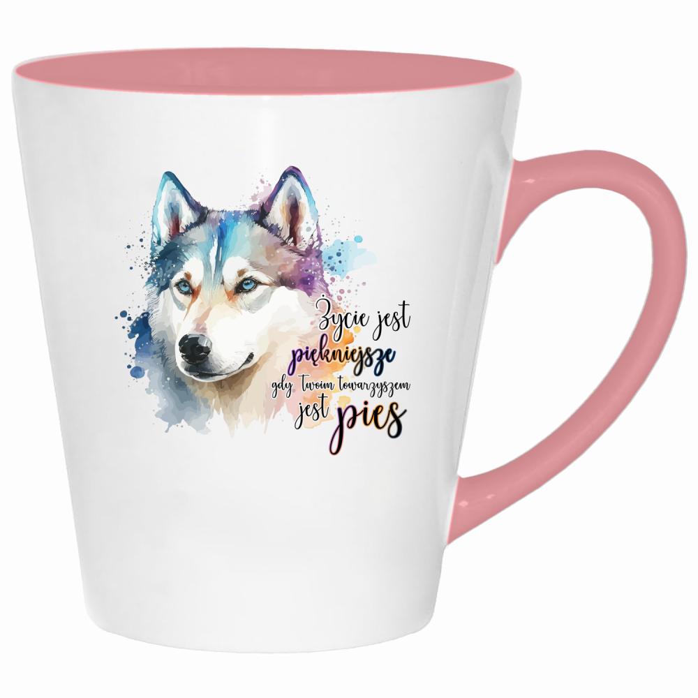 Życie jest piękniejsze gdy towarzyszem jest pies kubek latte kolor pink