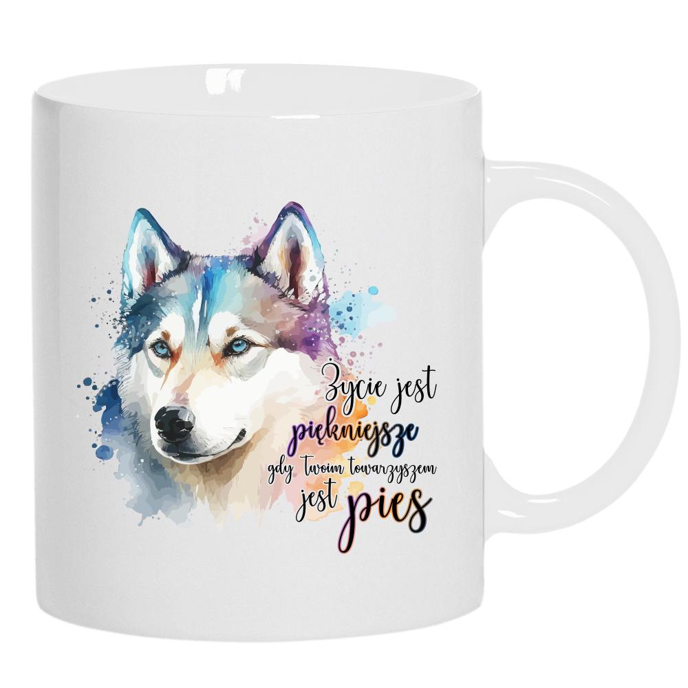 Życie jest piękniejsze gdy towarzyszem jest pies kubek ucho kolor kolor biały
