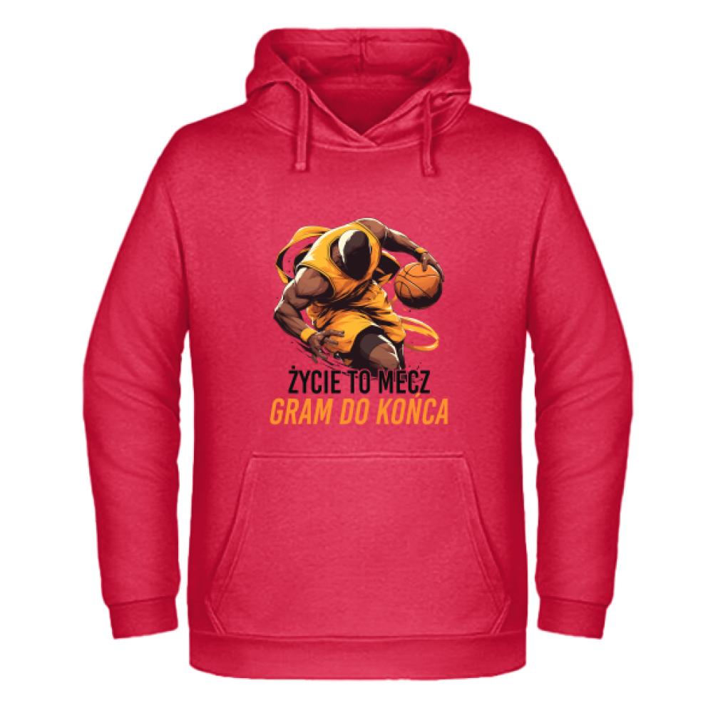 Życie to mecz, gram do końca bluza męska z kapturem kolor czerwony