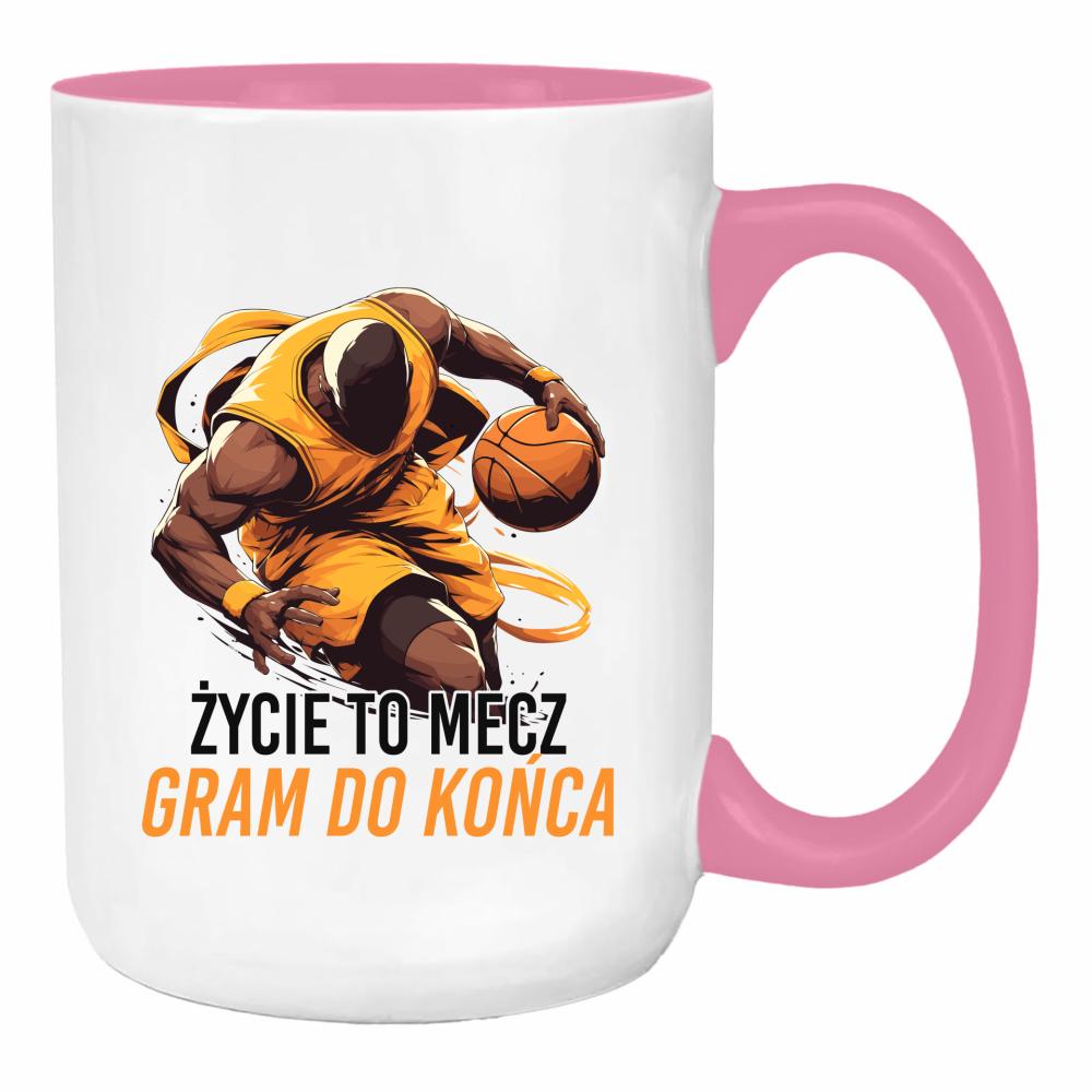 Życie to mecz, gram do końca duży kubek ucho kolor kolor różowy