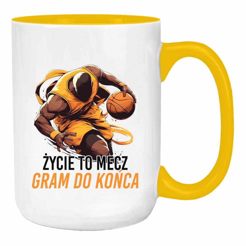 Życie to mecz, gram do końca duży kubek ucho kolor kolor żółty