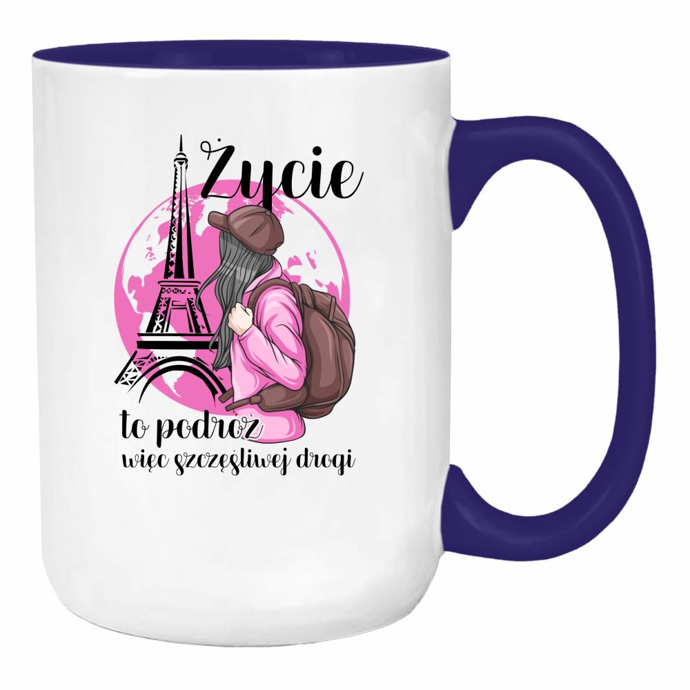 Życie to podróż, więc szczęśliwej drogi duży kubek ucho kolor kolor navy