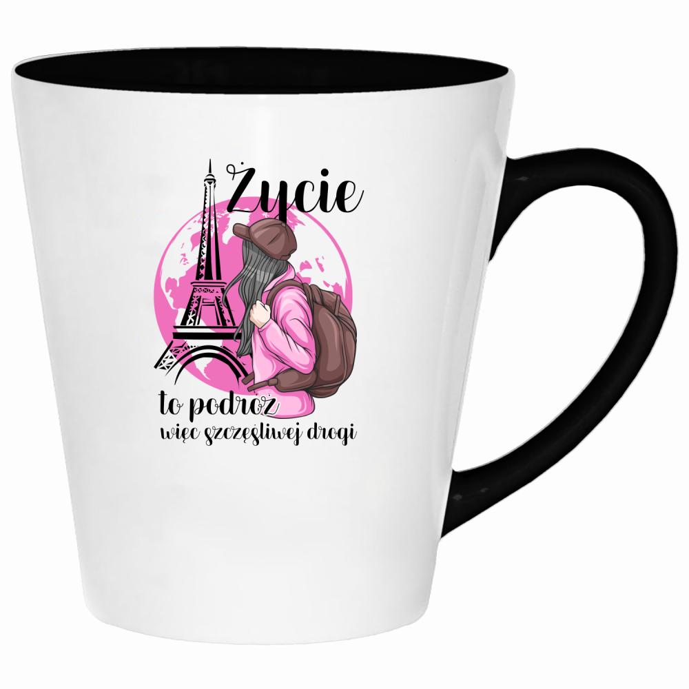 Życie to podróż, więc szczęśliwej drogi kubek latte kolor zielony