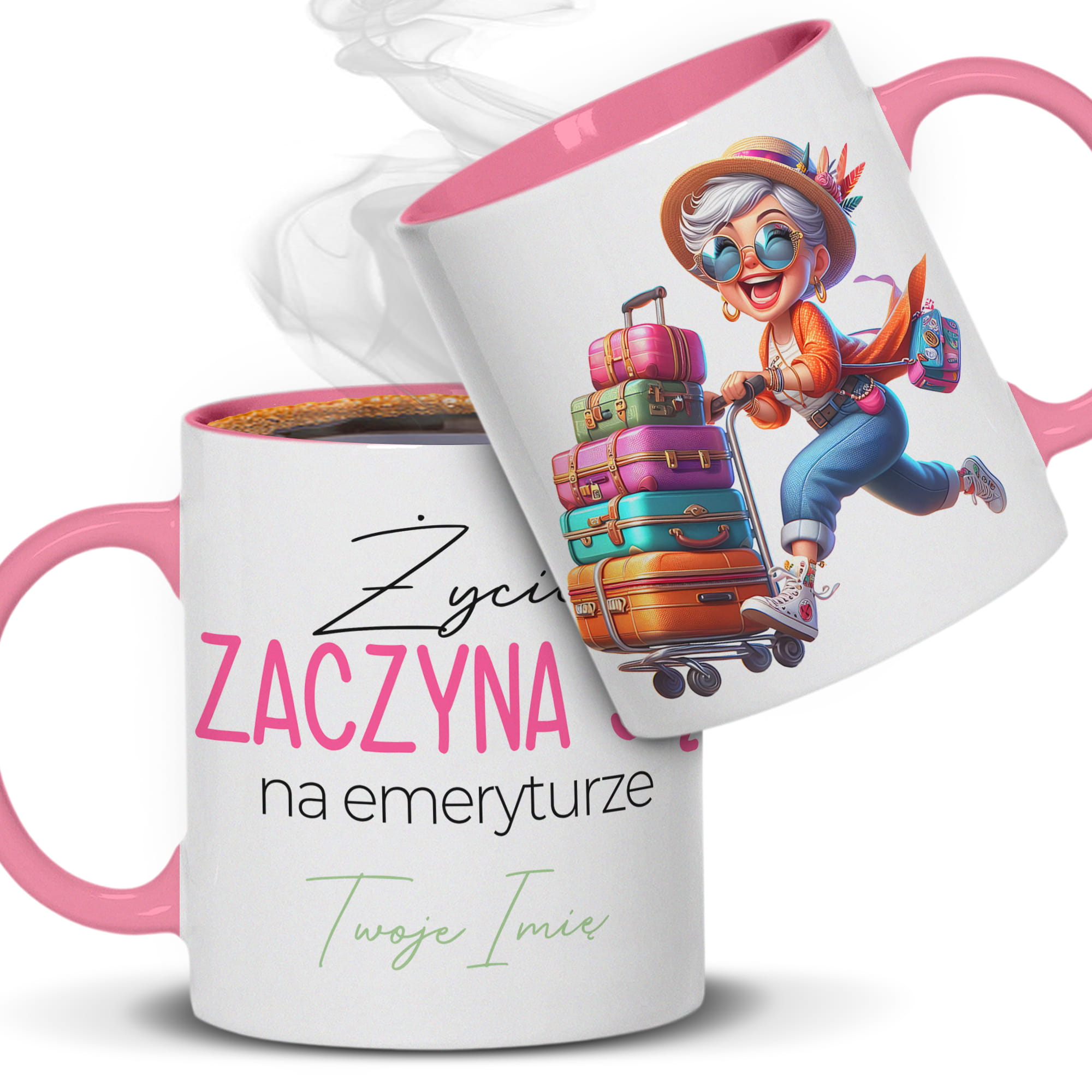 Życie zaczyna się na emeryturze kubek ucho kolor kolor różowy