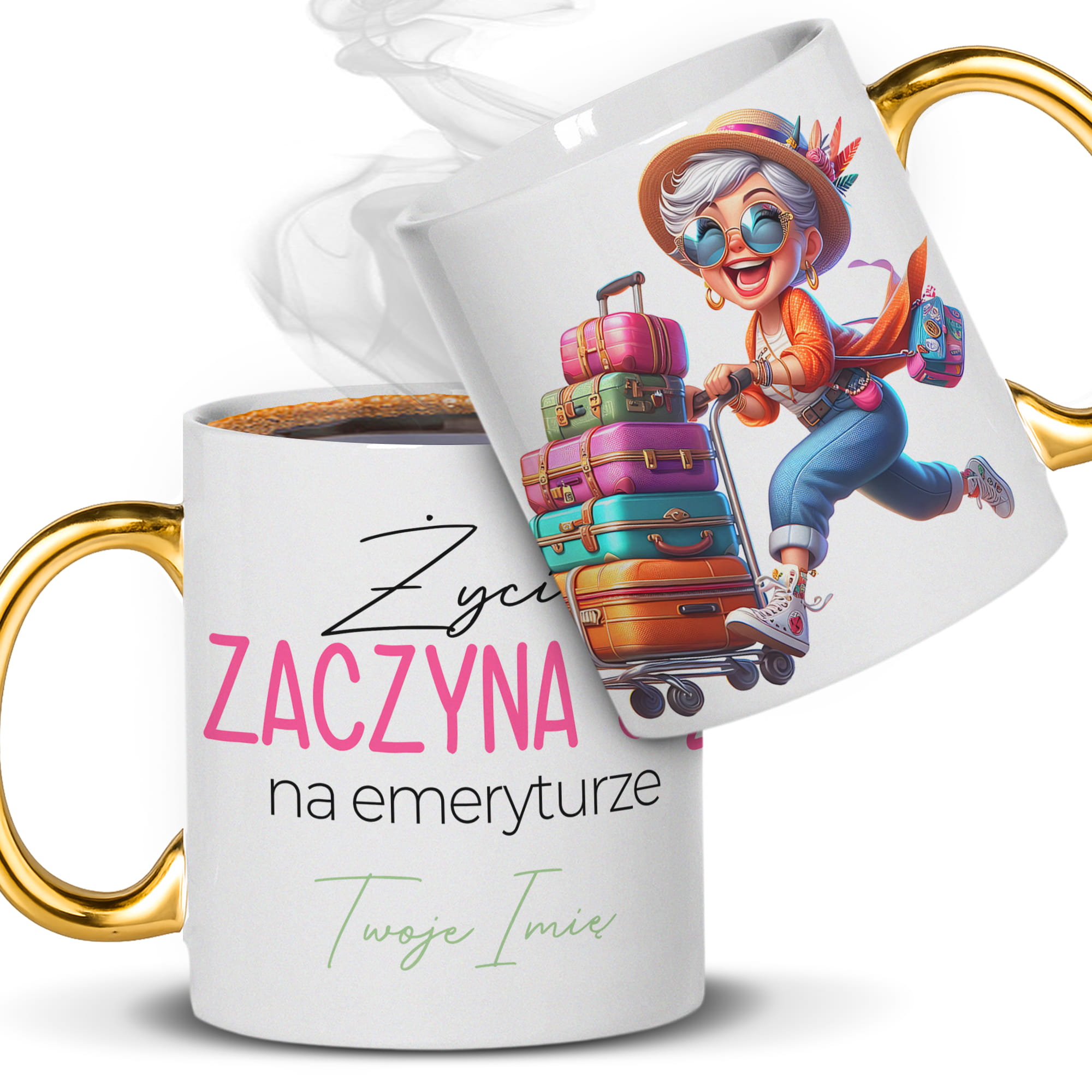 Życie zaczyna się na emeryturze kubek ucho złote kolor złoty