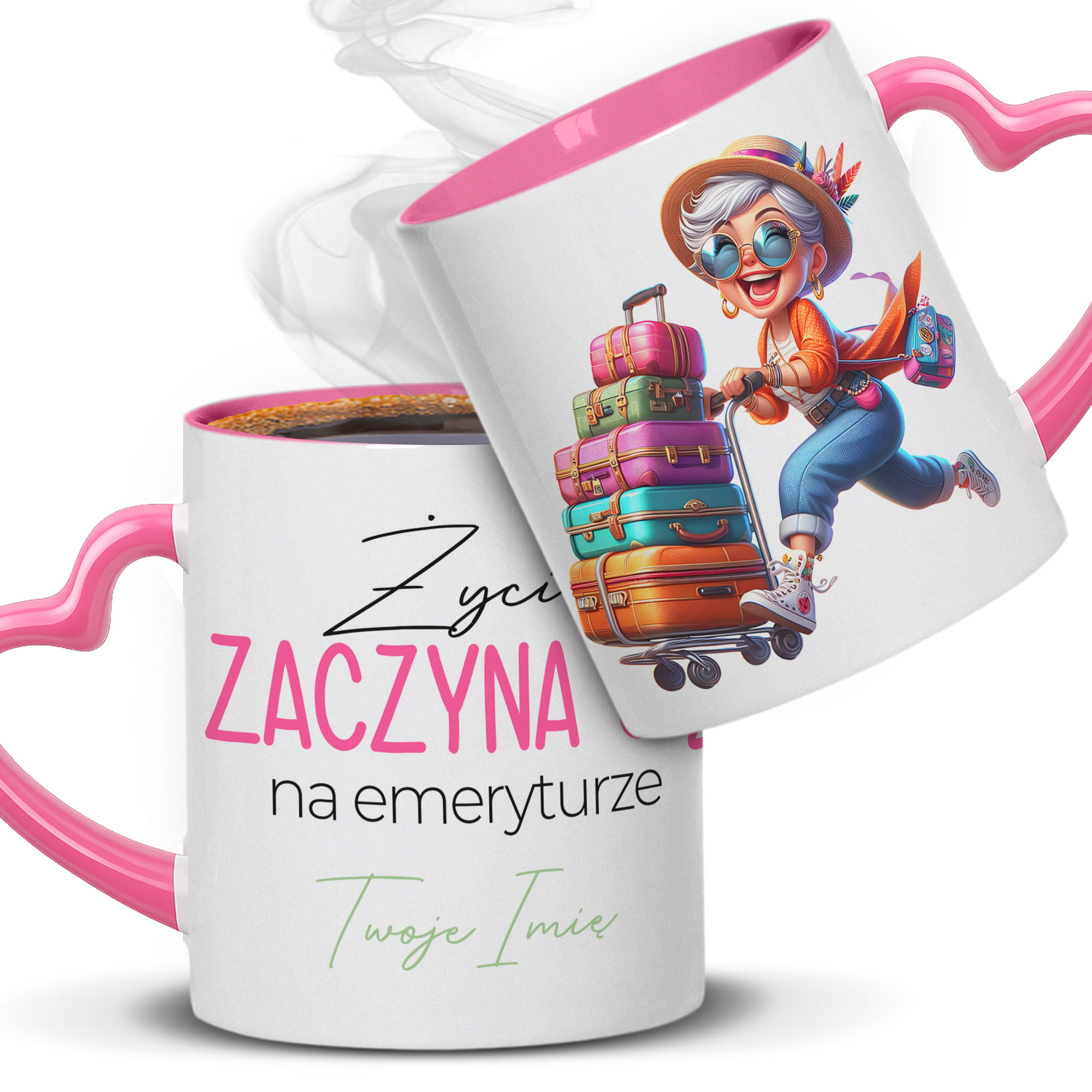 Życie zaczyna się na emeryturze kubek uchwyt serce kolor serce różowe