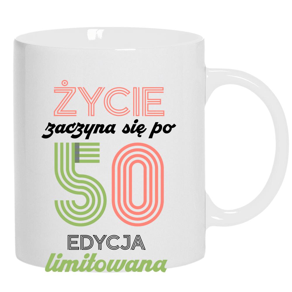 Życie zaczyna się po 50, edycja limitowana kubek ucho kolor kolor biały