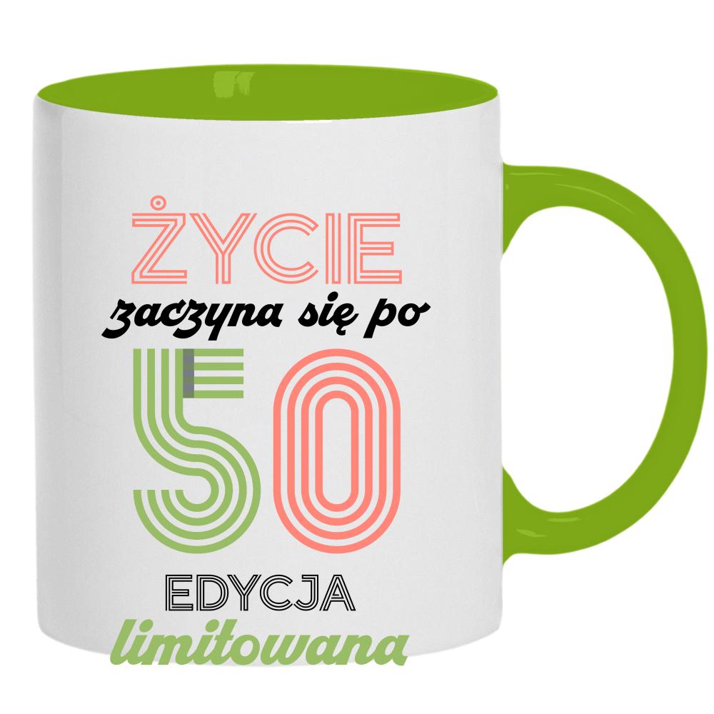 Życie zaczyna się po 50, edycja limitowana kubek ucho kolor kolor zielony