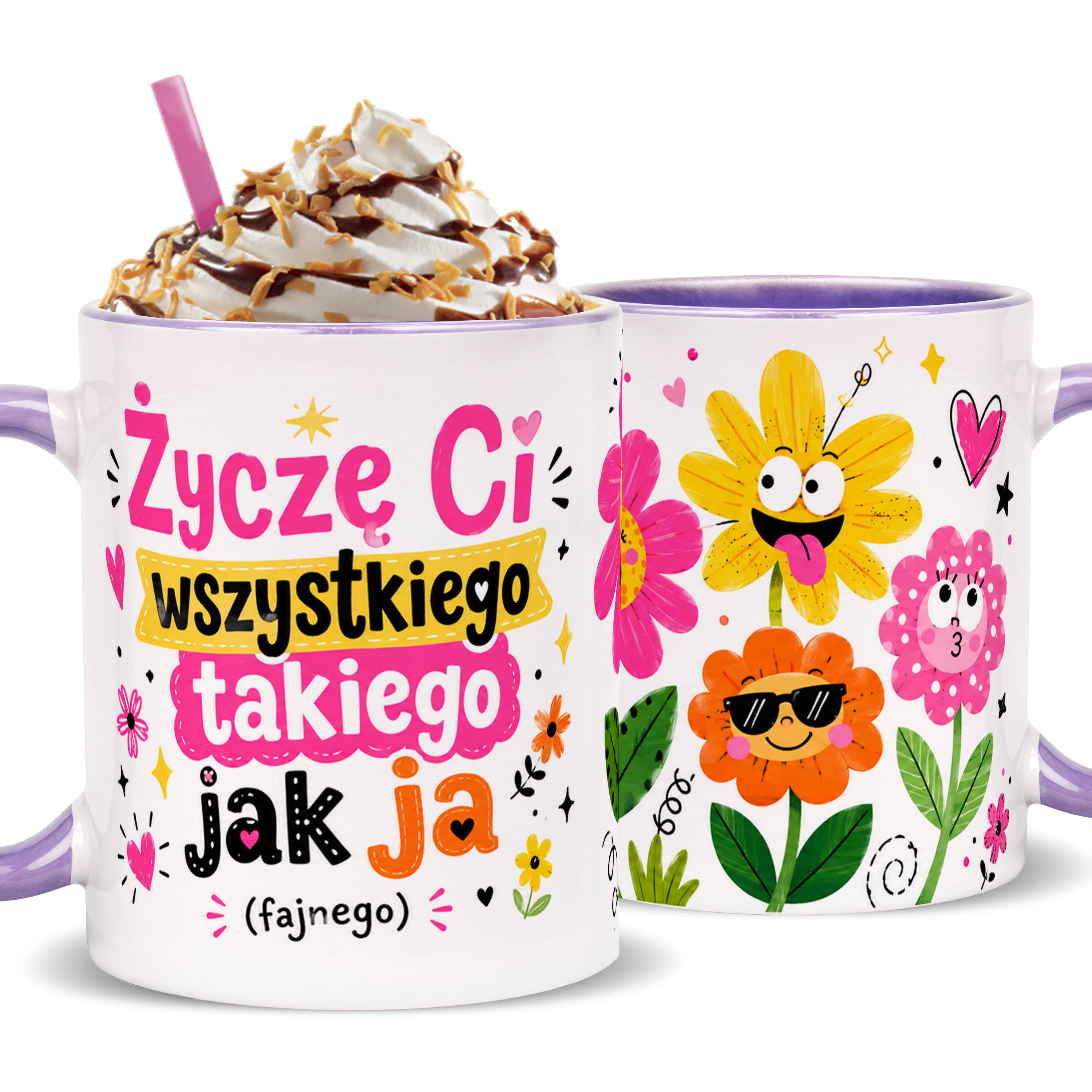 Życzę Ci wszystkiego takiego jak ja kubek ucho kolor kolor jasnofioletowy
