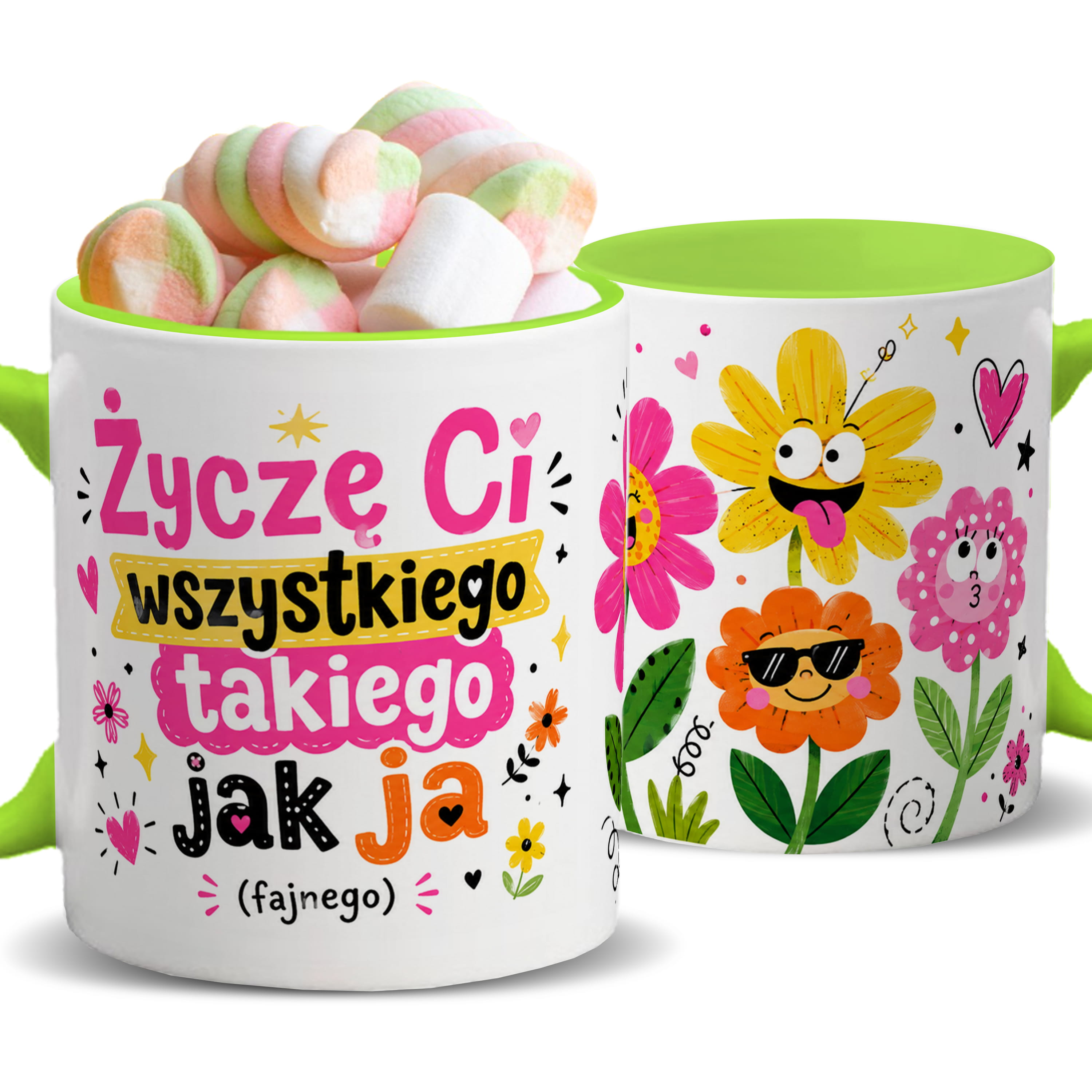 Życzę Ci wszystkiego takiego jak ja kubek ucho kolor kolor zielony