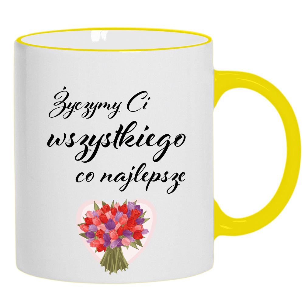 Życzymy Ci wszystkiego, co najlepsze kubek żółty uchwyt i rant kolor zielony